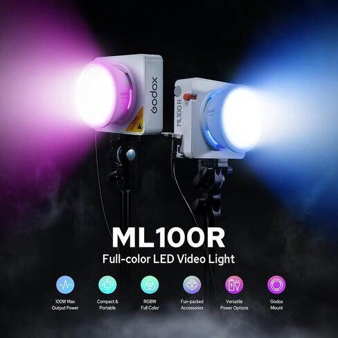 Godox ML100R CRI 95+ RGB LED Video Light | Full RGB spectrum with 36000+ colors for creative lighting. High CRI 95+ ensures accurate natural color rendering. in Kuwait