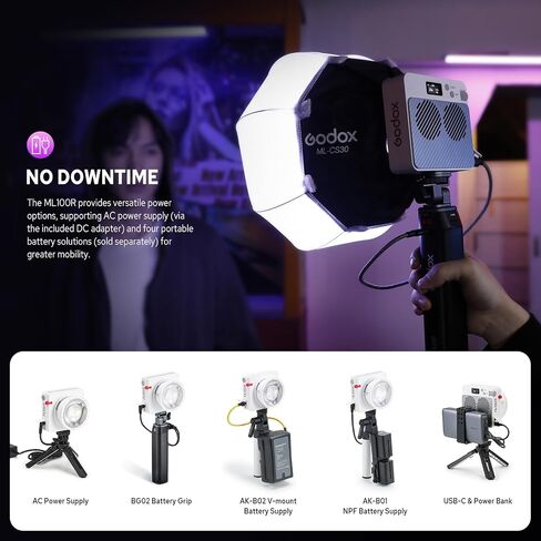 Godox ML100R CRI 95+ RGB LED Video Light | Full RGB spectrum with 36000+ colors for creative lighting. High CRI 95+ ensures accurate natural color rendering. in Kuwait