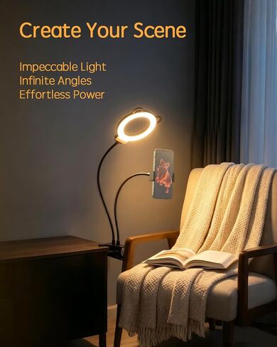Desk Lamp, Ring Light for Laptop Desk Clip On, LED Reading Light with Clamp, Silicone Flexible Arm Book Light, Video Conference Lighting with Stand for Phone/Zoom Meeting/Video Call/Recording in Kuwait