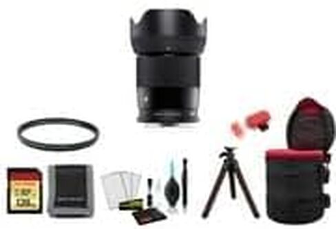 Sigma 23mm f/1.4 DC DN Contemporary Lens (Leica L) 348969 APS-C Format - Bundle with 128GB Memory Card, Tripod, and More in Kuwait