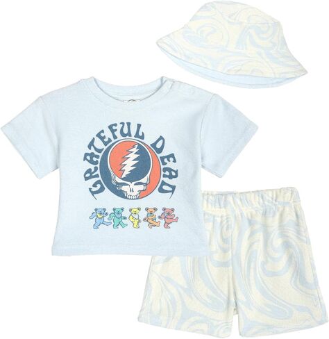Grateful Dead Loop Terry T-Shirt, Shorts and Bucket Sun Hat 3 Piece Outfit Set Newborn to Little Kid Sizes (0-3 Months - 5) in Saudi Arabia