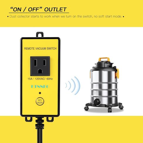 Remote Automatic Vacuum Switch, 120V Wireless Dust Collector Starter Outlet, Auto On Off Switch with 2 Remotes, Support 5S 10S Delay(Continue Clearing Debris) in Saudi Arabia