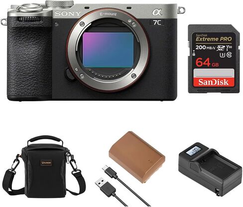 Sony Alpha a7C II Mirrorless Camera, Silver, Bundle with NP-FZ100 Battery, 64GB Memory Card, Charger and Shoulder Bag in Kuwait