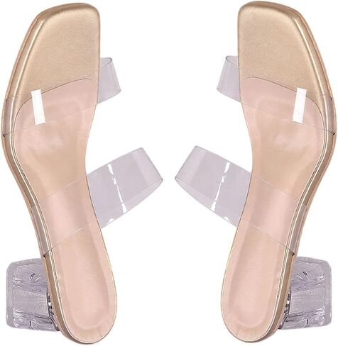 GORGLITTER Women's Clear Chunky Heels Transparent Block Heel Sandals in Kuwait