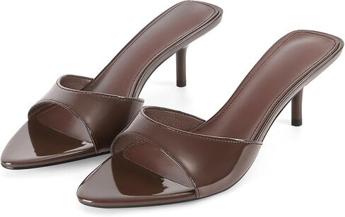 Dsevht Kitten Heels for Women Pointed Open Toe Slip on Mules Patent Leather Heeled Sandals Low Stiletto Heel Backless Dress Pumps for Wedding Party Office Summer Shoes in Kuwait