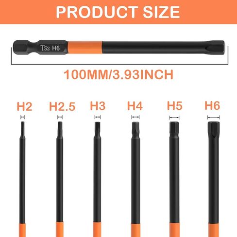 JONMON Magnetic Hex Allen Wrench Screwdriver Bits Set - H2-H6 Quick Change S2 Steel Impact Drill Bits, 1/4 Inch Shank, 3.93 Inch Length for Power and Hand Tools in Kuwait