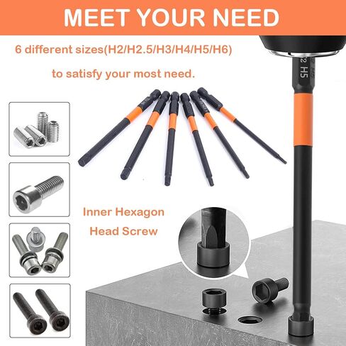 JONMON Magnetic Hex Allen Wrench Screwdriver Bits Set - H2-H6 Quick Change S2 Steel Impact Drill Bits, 1/4 Inch Shank, 3.93 Inch Length for Power and Hand Tools in Kuwait