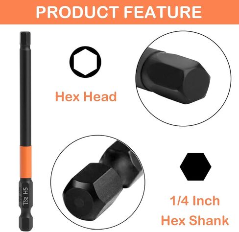 JONMON Magnetic Hex Allen Wrench Screwdriver Bits Set - H2-H6 Quick Change S2 Steel Impact Drill Bits, 1/4 Inch Shank, 3.93 Inch Length for Power and Hand Tools in Kuwait