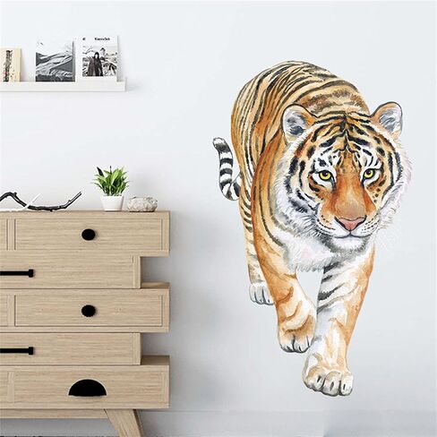 ROFARSO Lifelike Cool Tiger Jungle Animal Wall Stickers Removable Wall Decals Art Decorations Decor for Bedroom Living Room Murals in Kuwait