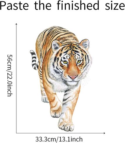ROFARSO Lifelike Cool Tiger Jungle Animal Wall Stickers Removable Wall Decals Art Decorations Decor for Bedroom Living Room Murals in Kuwait