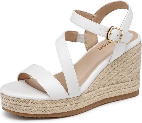 TEMOFON Wedge Sandals for Women Platform: Comfortable Espadrille Wedge | 3.5 Inch Dressy Summer Wedge Heels, Adjustable Ankle Strap Buckle, Comfort Foam Insole Non-Slip Outsole for Casual, Work in Saudi Arabia