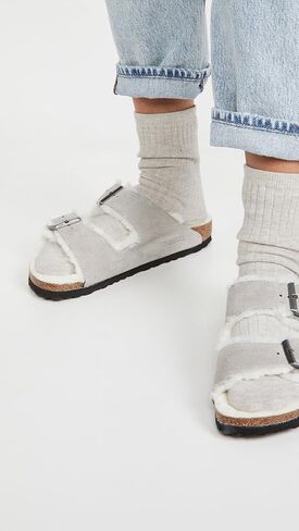 Birkenstock Women's Arizona Shearling Sandals, Stone Coin/Natural, 6 Narrow US in Kuwait