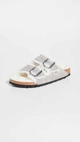 Birkenstock Women's Arizona Shearling Sandals, Stone Coin/Natural, 6 Narrow US in Kuwait