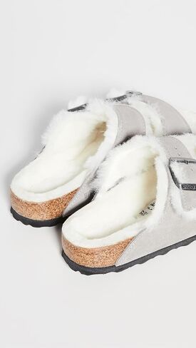 Birkenstock Women's Arizona Shearling Sandals, Stone Coin/Natural, 6 Narrow US in Kuwait