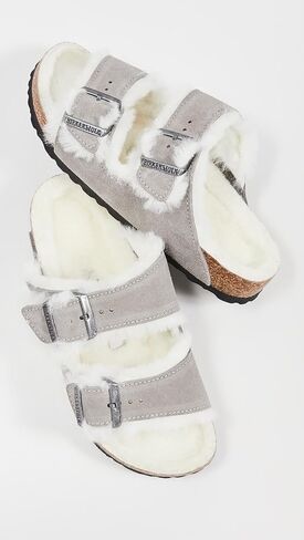 Birkenstock Women's Arizona Shearling Sandals, Stone Coin/Natural, 6 Narrow US in Kuwait