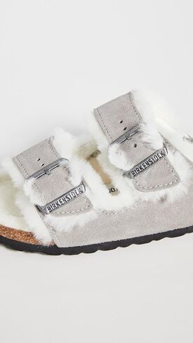 Birkenstock Women's Arizona Shearling Sandals, Stone Coin/Natural, 6 Narrow US in Kuwait