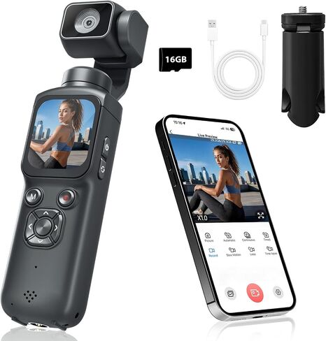 4K Pocket Camera for Vlogging,75MP Vlogging Camera with 330° Rotating Lens | WiFi,1.72" Touch Screen,Face Tracking,16GB TF Card & Tripod,Pocket Video Camera for Daily Recording in Kuwait