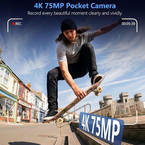 4K Pocket Camera for Vlogging,75MP Vlogging Camera with 330° Rotating Lens | WiFi,1.72" Touch Screen,Face Tracking,16GB TF Card & Tripod,Pocket Video Camera for Daily Recording in Kuwait