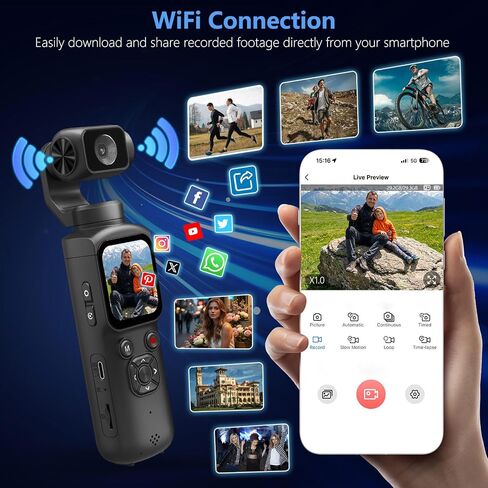 4K Pocket Camera for Vlogging,75MP Vlogging Camera with 330° Rotating Lens | WiFi,1.72" Touch Screen,Face Tracking,16GB TF Card & Tripod,Pocket Video Camera for Daily Recording in Kuwait