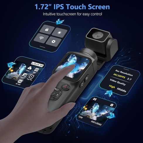 4K Pocket Camera for Vlogging,75MP Vlogging Camera with 330° Rotating Lens | WiFi,1.72" Touch Screen,Face Tracking,16GB TF Card & Tripod,Pocket Video Camera for Daily Recording in Kuwait