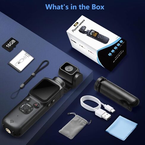 4K Pocket Camera for Vlogging,75MP Vlogging Camera with 330° Rotating Lens | WiFi,1.72" Touch Screen,Face Tracking,16GB TF Card & Tripod,Pocket Video Camera for Daily Recording in Kuwait