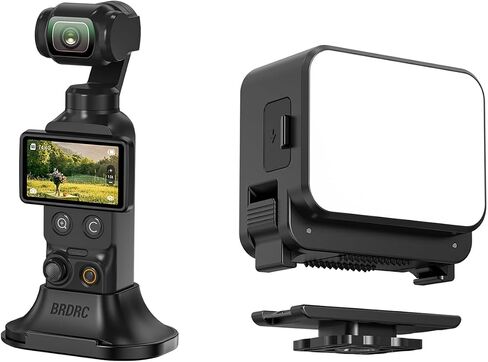 BRDRC Stand Base Mount & Mini LED Fill Light for Pocket 3/4, Non-Slip Desktop/Car Dashboard with Adhesive Base, Cold/Hot Shoe Vlogging Light Attachment for Pocket 3/4 Accessories in Kuwait