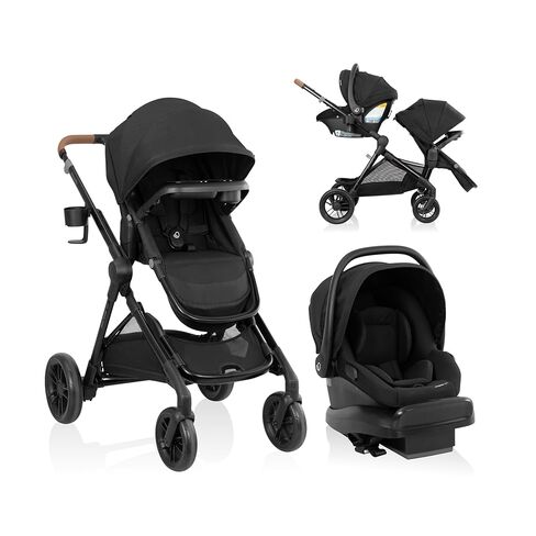 Evenflo Pivot Xpand NXT Travel System with LiteMax NXT Infant Car Seat | 23 Modes of Use, Rear-Facing Preemie Lightweight Car Seat for Infants 3-30 lbs,Converts to Double Stroller (Coal Black) in Kuwait