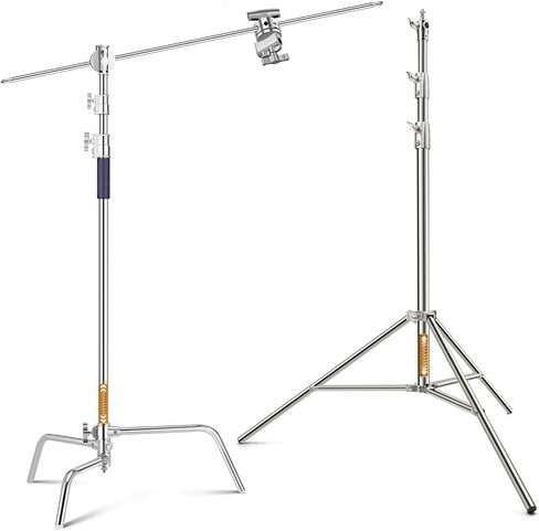 K&F CONCEPT 9.2ft/2.8m Stainless Steel Light Stand, Spring Cushioned Heavy Duty Photography Tripod Stand with 1/4" to 3/8" Universal Screw+ C Stand 10.8ft/330cm with Holding Arm Sandbag 2*Grip Head in Kuwait