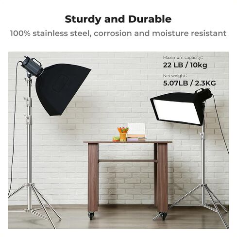 K&F CONCEPT 9.2ft/2.8m Stainless Steel Light Stand, Spring Cushioned Heavy Duty Photography Tripod Stand with 1/4" to 3/8" Universal Screw+ C Stand 10.8ft/330cm with Holding Arm Sandbag 2*Grip Head in Kuwait