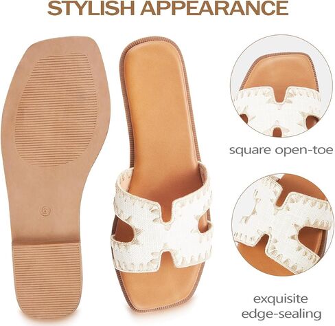 Womens Sandals Slip On Fashion Flat Sandals Soft Memory Foam Slides Comfortable Leather Open Toe Slide For Summer Dressy 2026 Lafite-print Size 11 in Kuwait