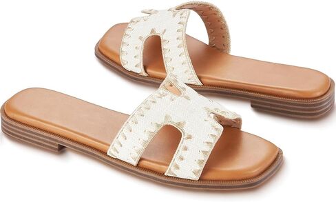 Womens Sandals Slip On Fashion Flat Sandals Soft Memory Foam Slides Comfortable Leather Open Toe Slide For Summer Dressy 2026 Lafite-print Size 11 in Kuwait