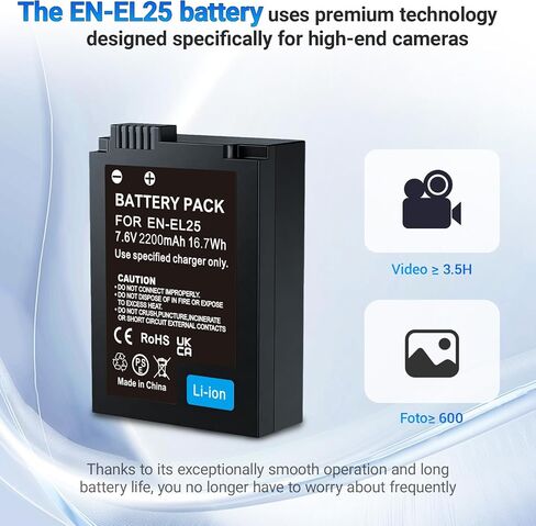 2-Pack 2200mAh EN-EL25 Replacement Battery with LCD Dual Slot Charger, Compatible with Nikon Z30, Z50, ZFC, and Z50ii Cameras, Enhanced EN-EL25 Batteries with Long Battery Life for Extended Shooting in Kuwait