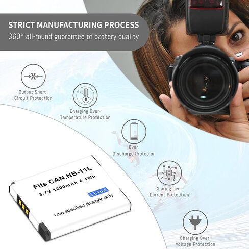 NB-11L 2Pack 1500mah Battery, Slim Charger for Canon PowerShot Elph 360/350 | NB-11LH for Elph 340 Elph 190 Elph 180 Elph 160 Elph 150 Elph 140 Elph 135 Elph 130 Elph 110, SX420 is in Kuwait