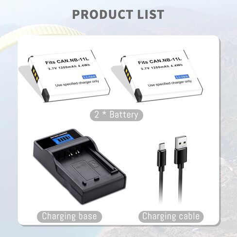 NB-11L 2Pack 1500mah Battery, Slim Charger for Canon PowerShot Elph 360/350 | NB-11LH for Elph 340 Elph 190 Elph 180 Elph 160 Elph 150 Elph 140 Elph 135 Elph 130 Elph 110, SX420 is in Kuwait