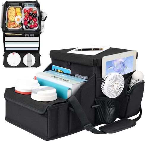 Car Hop Front Seat Organizer with Cup Holder, Black | Movable Divider & Side Pockets, Passenger Seat Storage Caddy for Road Trip, Travel, Work or Kids, Fits Cars Trucks SUVs in Saudi Arabia