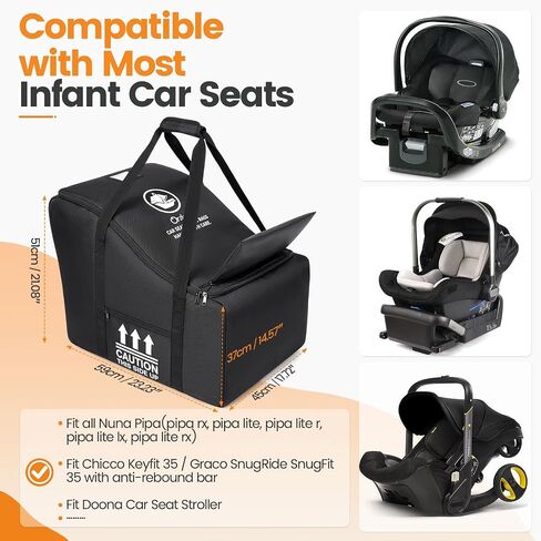 Orzbow Infant Padded Car Seat Bag Fit Carseat and Anti-Rebound Base, Black | Carseat Travel Bag for Airplane Compatible with Nuna Pipa/Graco/Chicco, Side Pocket for Gate Check Baby Essentials in Kuwait