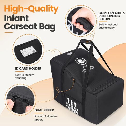 Orzbow Infant Padded Car Seat Bag Fit Carseat and Anti-Rebound Base, Black | Carseat Travel Bag for Airplane Compatible with Nuna Pipa/Graco/Chicco, Side Pocket for Gate Check Baby Essentials in Kuwait