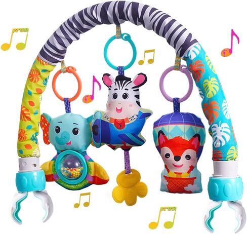 Baby Stroller Arch Toys 0-12 Months Adjustable Clip On Arch Mobile Toy Bar | Activity Car Seat Toy Bar for Baby Bouncer Infants Crib Mobile Toys with Rattle Turtle Music Whale Sea Horse in Kuwait