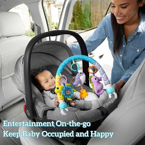 Baby Stroller Arch Toys 0-12 Months Adjustable Clip On Arch Mobile Toy Bar | Activity Car Seat Toy Bar for Baby Bouncer Infants Crib Mobile Toys with Rattle Turtle Music Whale Sea Horse in Kuwait