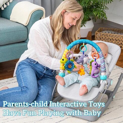 Baby Stroller Arch Toys 0-12 Months Adjustable Clip On Arch Mobile Toy Bar | Activity Car Seat Toy Bar for Baby Bouncer Infants Crib Mobile Toys with Rattle Turtle Music Whale Sea Horse in Kuwait