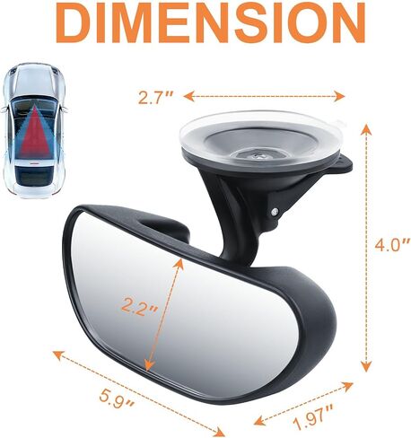 GES Rear View Mirror - 360 Degree Adjustable, Strengthen Suction Cup for Car - 5.9 x 2.2Inch - Black in Kuwait