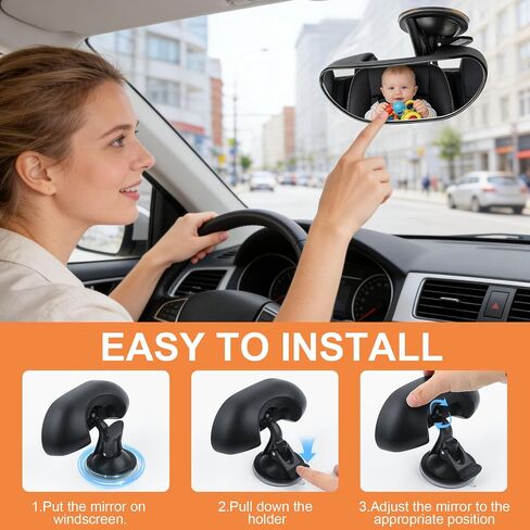GES Rear View Mirror - 360 Degree Adjustable, Strengthen Suction Cup for Car - 5.9 x 2.2Inch - Black in Kuwait