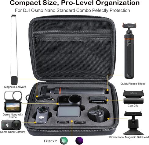 PellKing Selfie Stick & Carrying Case 2 in 1 Kit for DJI Osmo Nano, 16.14in Selfie Stick Tripod with Magnetic Quick Release Mount, Portable Hard Case, Vlog & Travel Essential for DJI Osmo Nano in Kuwait