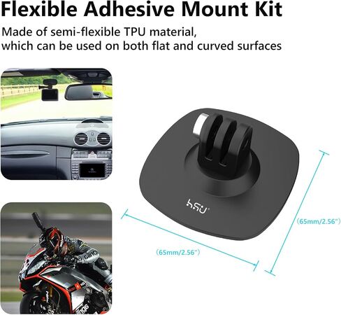HSU Flexible Adhesive Mount Kit, 3M Helmet Adhesive Sticky Mounts | Compatible with Insta360 X5 X4 X3 X2 X One RS, GoPro Hero 13/12/11/10/9/8, GoPro Max, Osmo Action Sports Camera Accessories in Kuwait