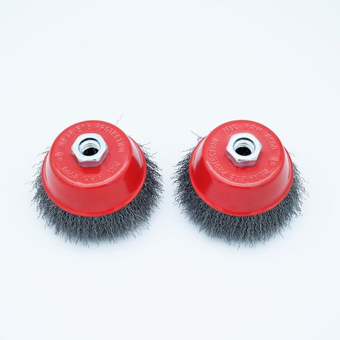 4 Inch Wire Cup Brush Set for Angle Grinder - Crimped Carbon Steel 0.3mm Wire, 5/8-11 Threaded Arbor, 8500 RPM - Rust, Weld Scale, Deburring & Paint Stripping, Heavy Duty Conditioning (2) in Kuwait