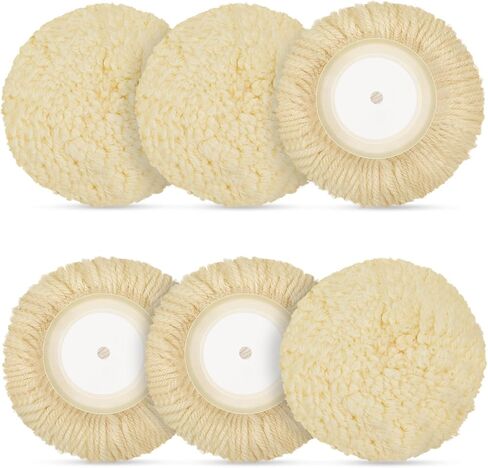 6 Pcs 3 Inch Wool Polishing Pad Hook Loop Buffing Pad for Drill Curved Edge Compound Cutting Tool Drill Polisher Attachment Wheel Polish Kit Car Body Repair Buffing in Kuwait