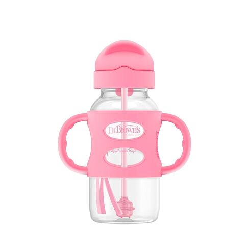 Dr. Brown's Wide-Neck Sippy Straw Bottle with Handles, Pink, 9oz/270ml, 1-Pack in Kuwait