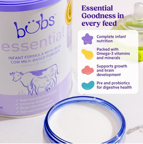 Bubs Essential Infant Formula, with Iron, Cow Milk-Based Powder, for Infants 0-12 Months, Made with Non-GMO Milk, 20 oz in Kuwait