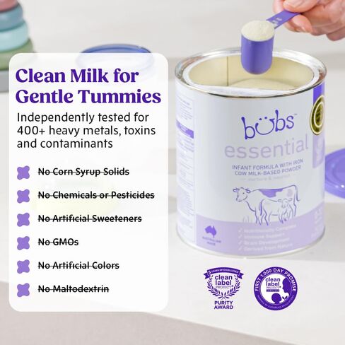 Bubs Essential Infant Formula, with Iron, Cow Milk-Based Powder, for Infants 0-12 Months, Made with Non-GMO Milk, 20 oz in Kuwait
