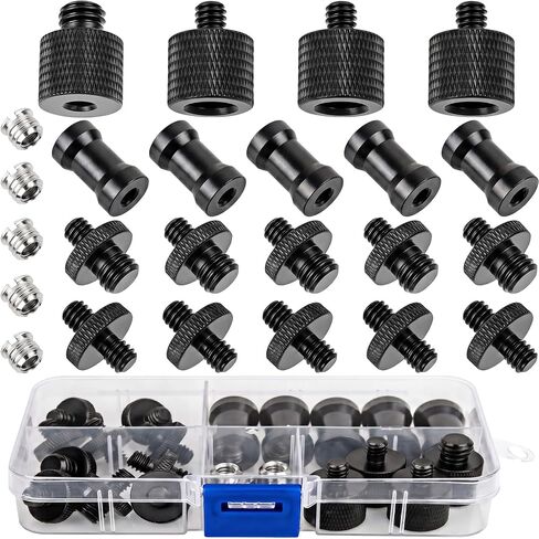 24 Pcs Camera Tripod Adapter, 1/4 to 3/8 Threaded Converter Camera Screw Mount Set,Tripod Thread Adapter for DSLR Camera, Monopod, Ballhead, Quick Release Plate, Flash Light in Kuwait
